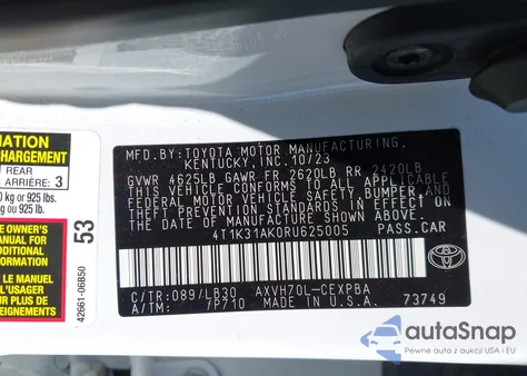 2024 Toyota Camry Xse from USA, damaged, VIN 4T1K31AK0RU625005